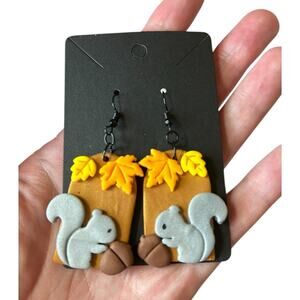 Squirrel, Leaf, & Acorn Polymer Clay Dangle Earrings